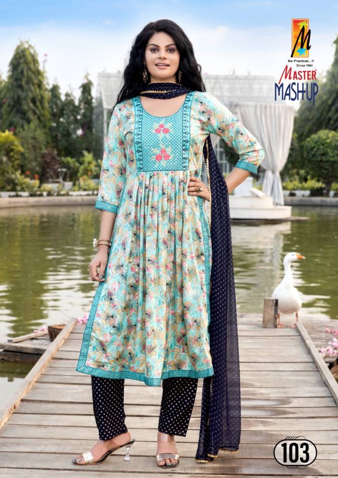 Mashup By Master 101 To 108 Naira Cut Foil Printed Kurti With Bottom Dupatta Wholesale Shop In Surat
